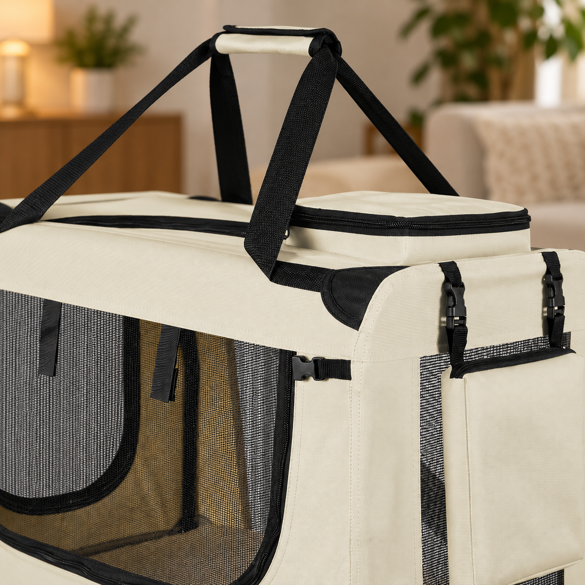 Tragegriffe und oberes Reißverschlussfach der Tatzenbox™ im Detail