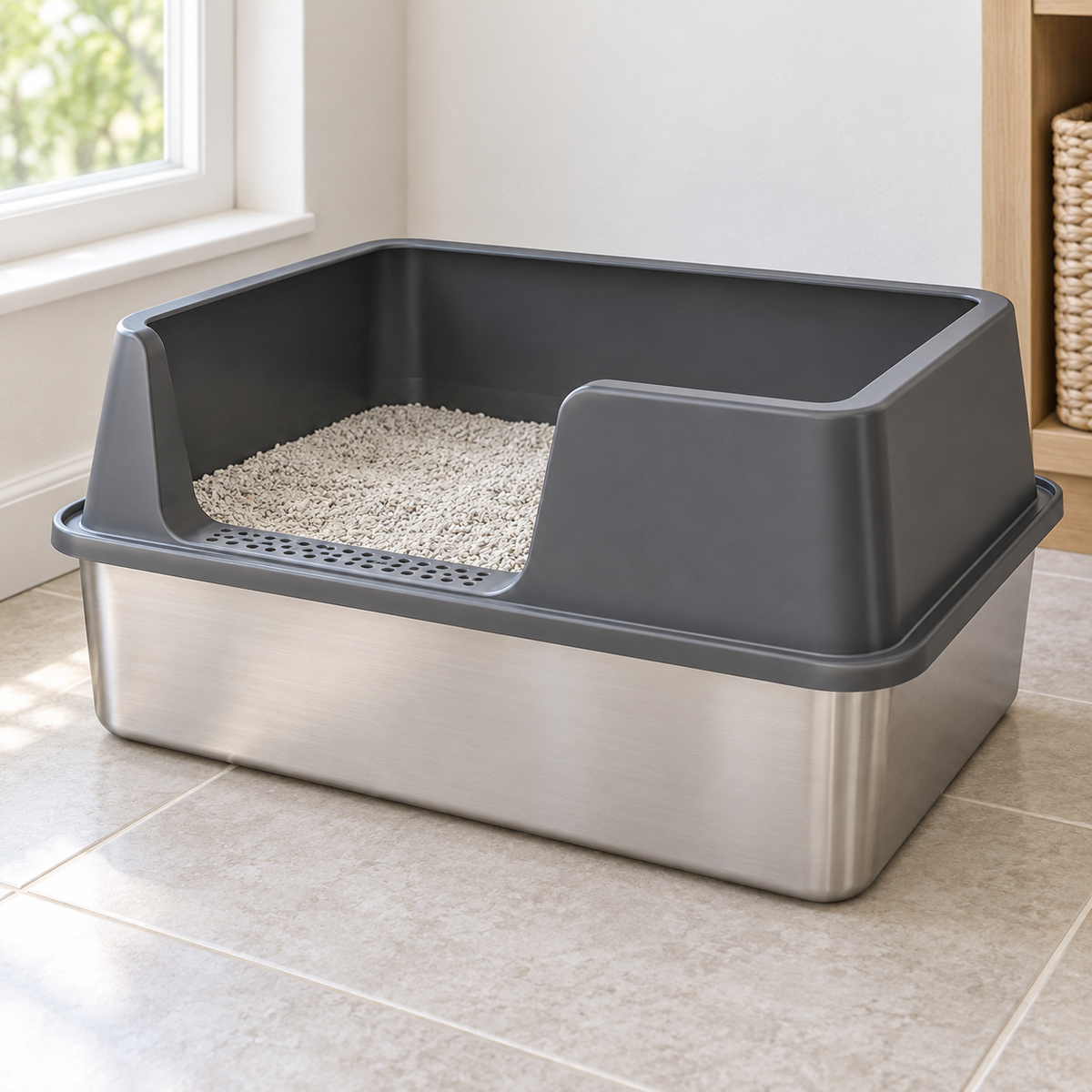 Tatzenklar™ Katzentoilette in einer hellen ruhigen Wohnecke