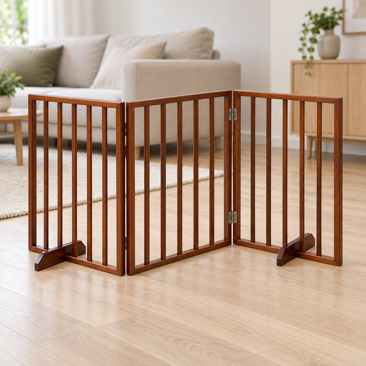 Tatzenzaun™ aus seitlicher Perspektive im Wohnzimmer
