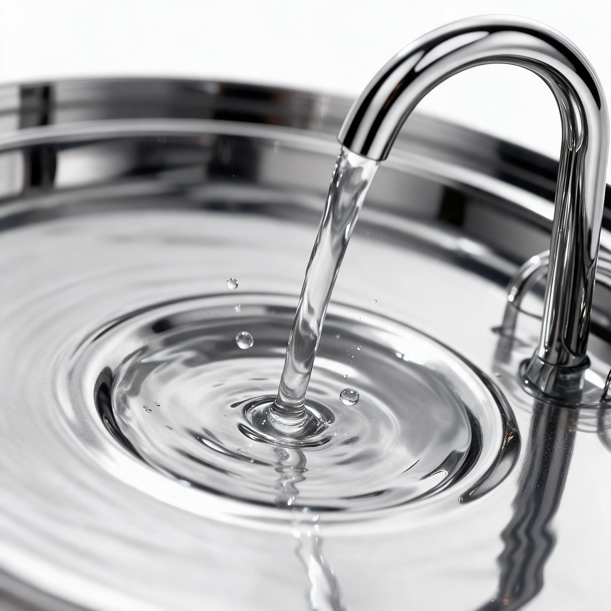 Nahaufnahme des Wasserstrahls, der in die Mulde im Deckel fällt