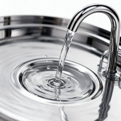 Nahaufnahme des Wasserstrahls, der in die Mulde im Deckel fällt