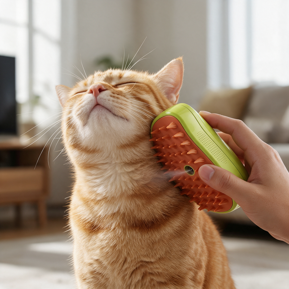 Rote Katze wird am Hals mit der Fellfrisch Bürste gekämmt