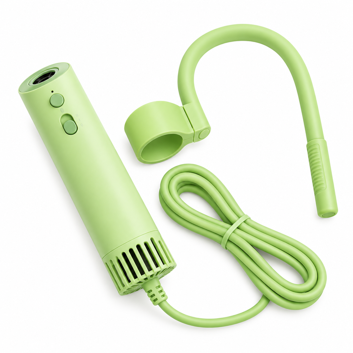 Grüner Tatzenwind™ Hundeföhn mit Nackenhalter auf weißem Hintergrund