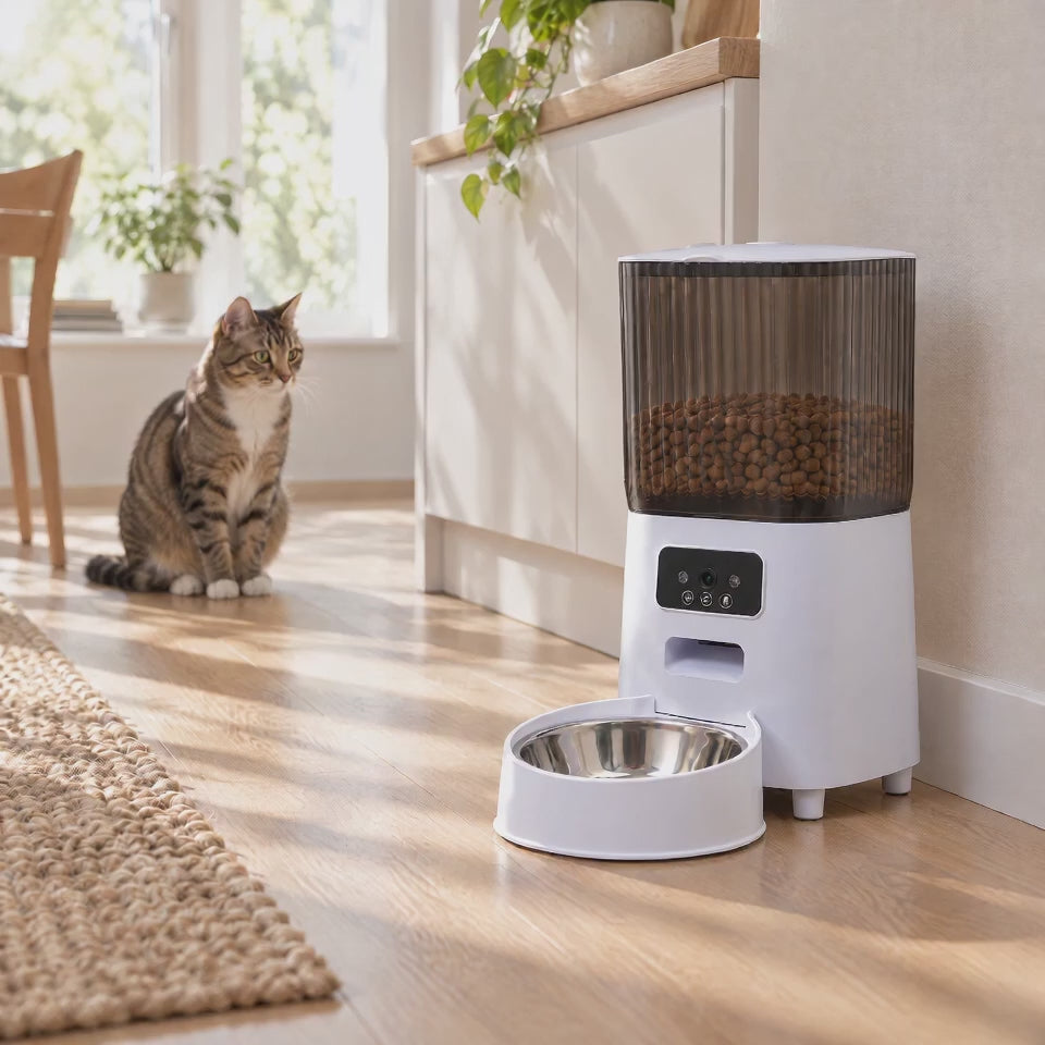 Tatzenblick™ gibt Futter aus, die Katze kommt zum Napf