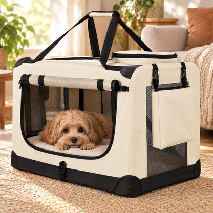 Hund liegt entspannt in der Tatzenbox™ Transportbox