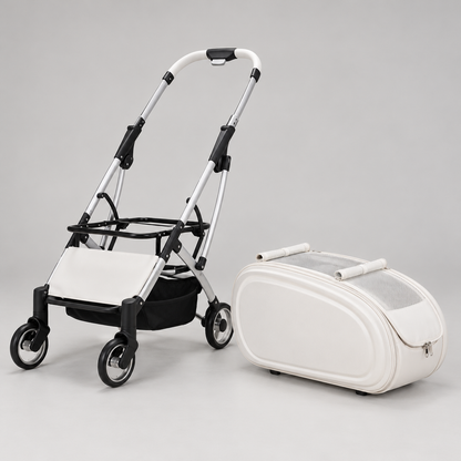 Abgenommene Tragetasche neben dem Tatzenbuggy-Gestell