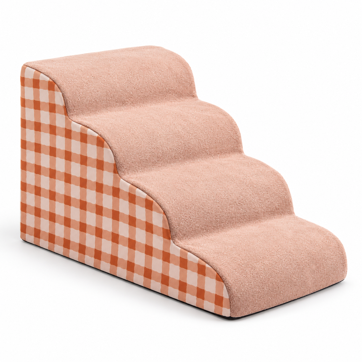 Orangefarbene Tatzenstufe™ in Größe L mit 4 gerundeten Stufen auf weißem Hintergrund