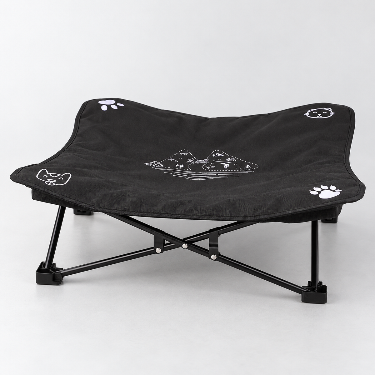 Tatzenliege™ aus seitlicher Perspektive mit sichtbarem X-Gestell