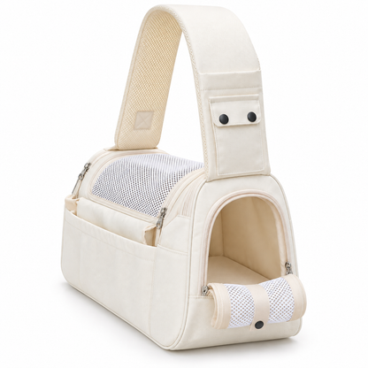 Beige Tatzennah™ Hundetragetasche ohne Tier auf weißem Hintergrund
