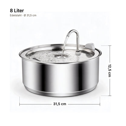 Maße der Tatzenquelle: 31,5 cm Durchmesser, 12,5 cm hoch, 8 Liter Fassungsvermögen