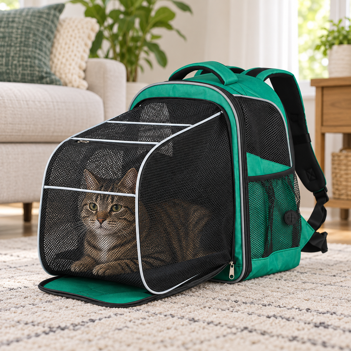 Katze liegt im ausgeklappten Netzbereich des Tatzenreise™