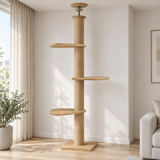 Tatzenstamm™ zwischen Boden und Decke im Wohnzimmer montiert