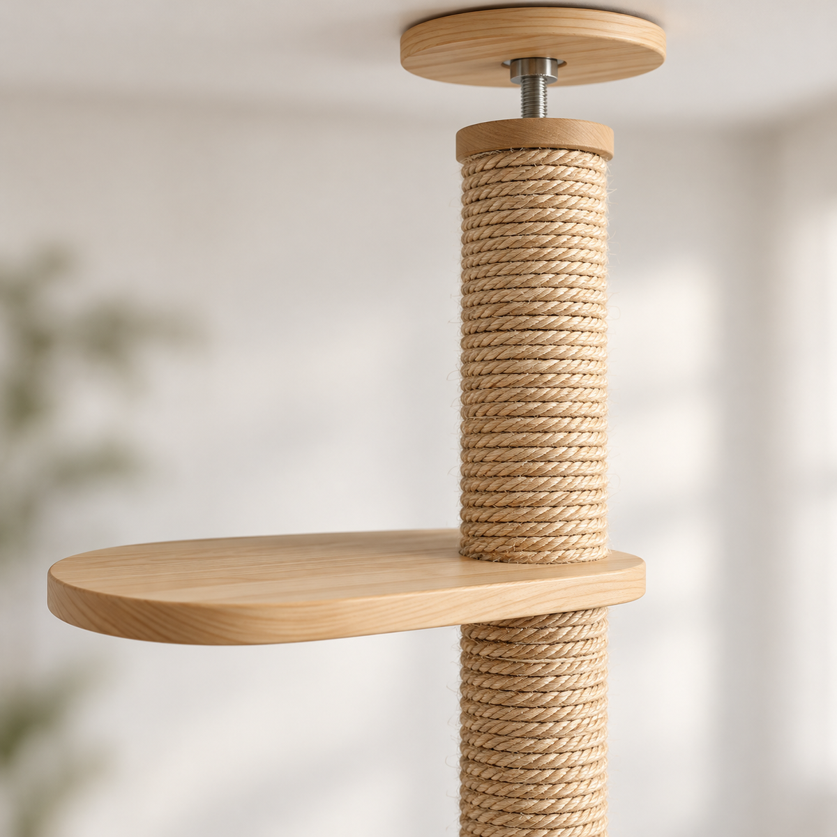 Detail von Hanfseil und Holzplattform des Tatzenstamm™ Kratzbaums