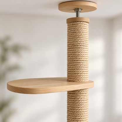 Detail von Hanfseil und Holzplattform des Tatzenstamm™ Kratzbaums