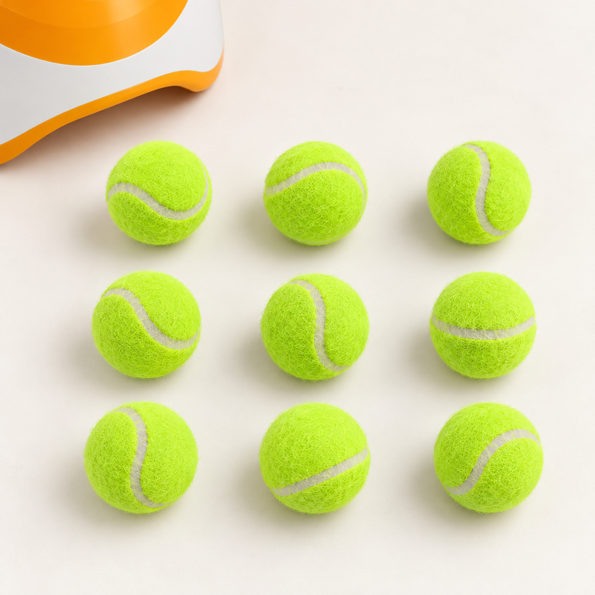 Neun Mini-Tennisbälle als Beispiel des wählbaren 9-Ball-Lieferumfangs